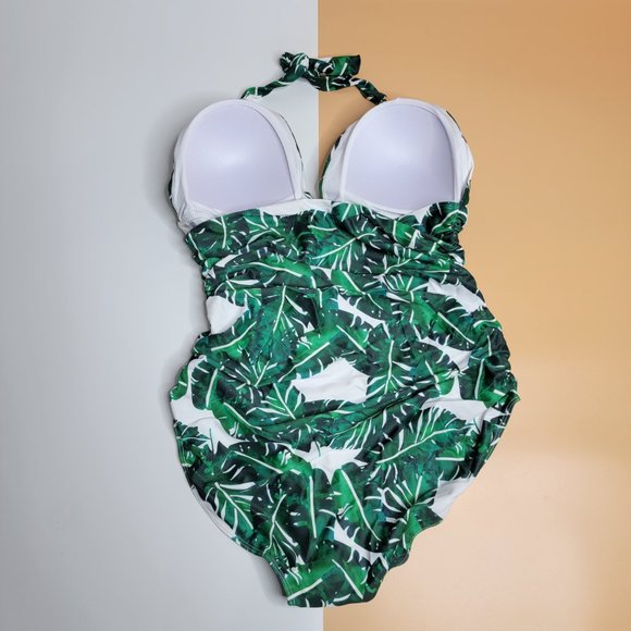 Women Green V Neck One Piece Tummy Control Ruched Swimwear size X-Large NEW - Picture 11 of 11